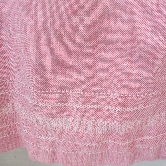 Norton McNaughton Blouse-Size XL-Linen Blend-Embroidered Hem-Salmon-Pocket - Picture 6 of 9